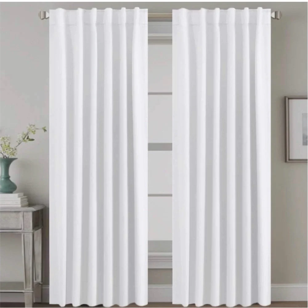 New H.VERSAILTEX White Curtains Window Treatment Panels 52 × 96in